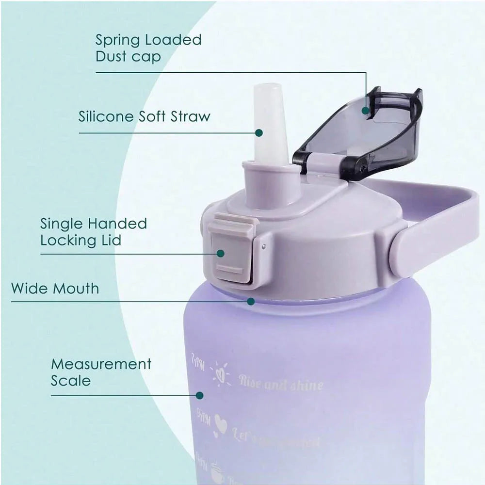 Botella de agua de 2L, botella de agua motivacional con marcador de tiempo y capacidad, taza de agua deportiva sin BPA, Fitness, gimnasio, ejercicio para correr