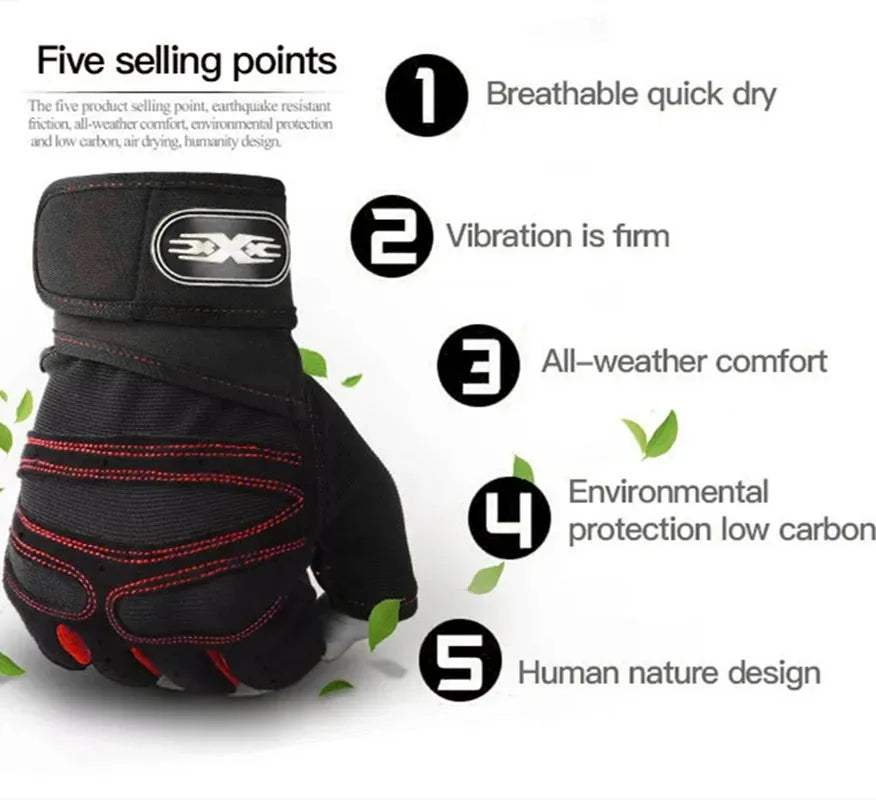 Guantes Deportivos Sin Dedos — Soporte de Muñeca, Unisex