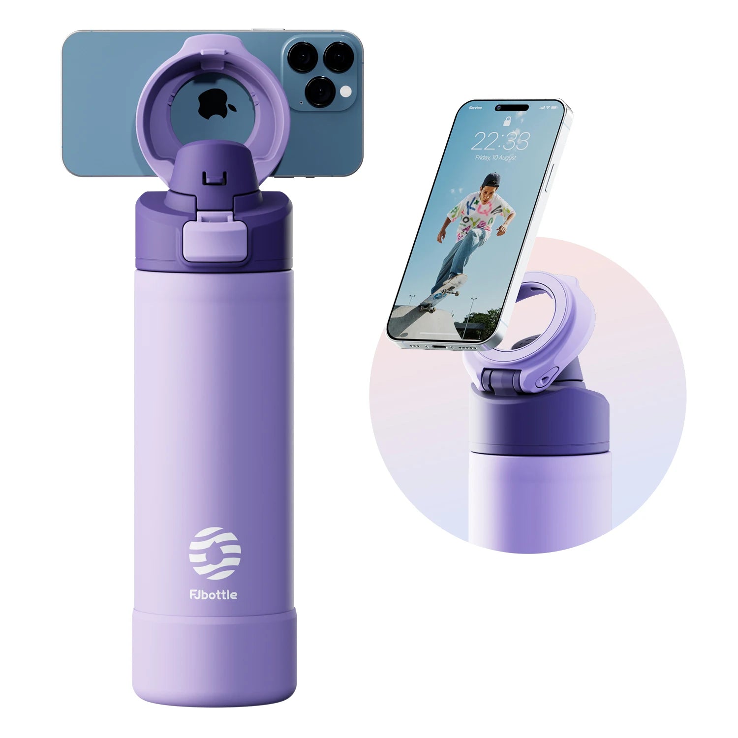 Fjbottle Botella de agua aislada con tapa magnética de 710/950 ml con soporte para teléfono, botella de agua térmica para exteriores