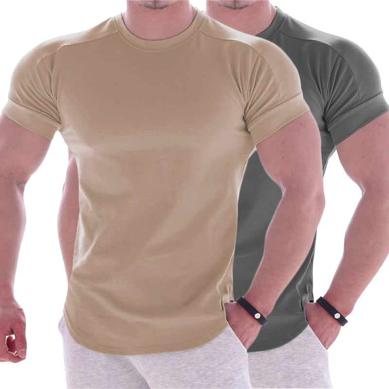 Camiseta de manga corta de gimnasio para hombre, camisa informal de algodón, ajustada, en blanco, Fitness, culturismo, entrenamiento, ropa de verano