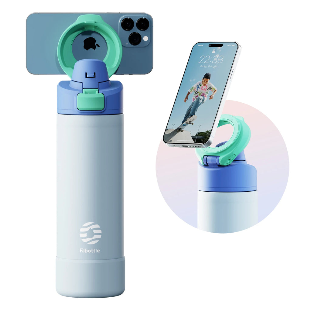 Fjbottle Botella de agua aislada con tapa magnética de 710/950 ml con soporte para teléfono, botella de agua térmica para exteriores