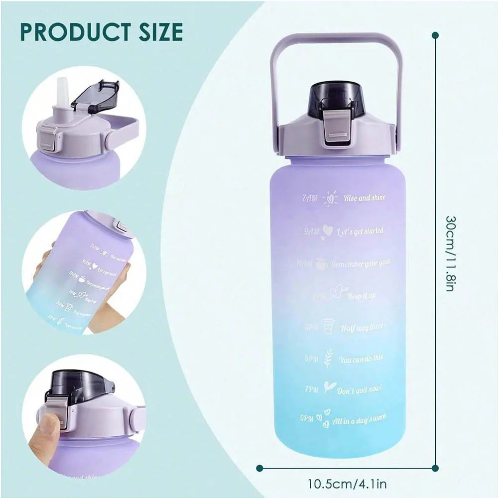 Botella de agua de 2L, botella de agua motivacional con marcador de tiempo y capacidad, taza de agua deportiva sin BPA, Fitness, gimnasio, ejercicio para correr