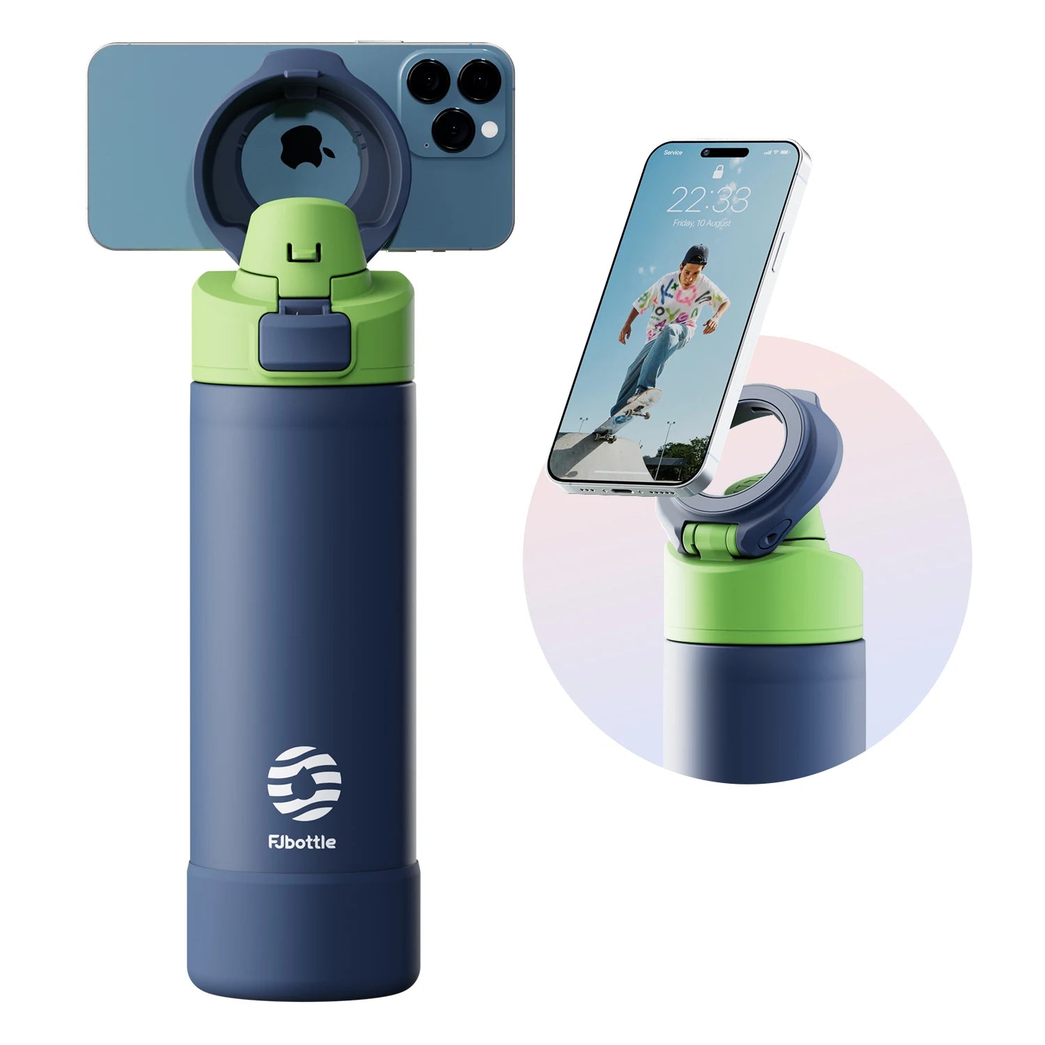 Fjbottle Botella de agua aislada con tapa magnética de 710/950 ml con soporte para teléfono, botella de agua térmica para exteriores