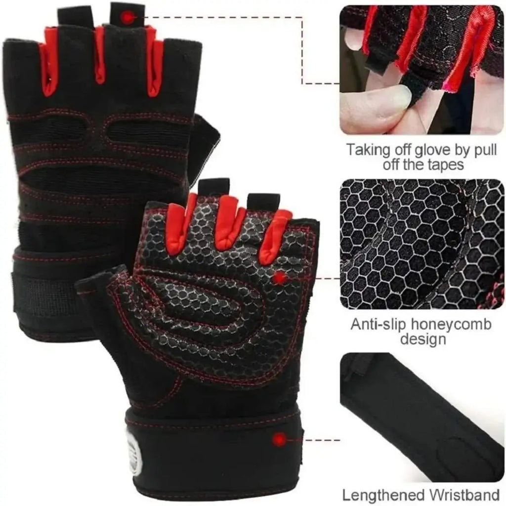 Guantes de Gimnasio con Soporte de Muñeca — Levantamiento de Pesas