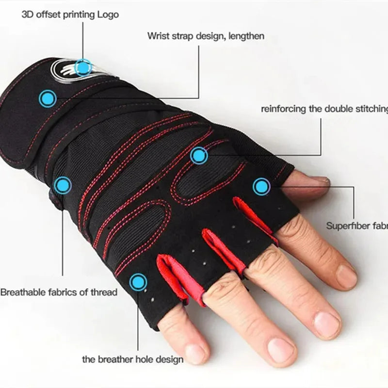Guantes Deportivos Sin Dedos — Soporte de Muñeca, Unisex