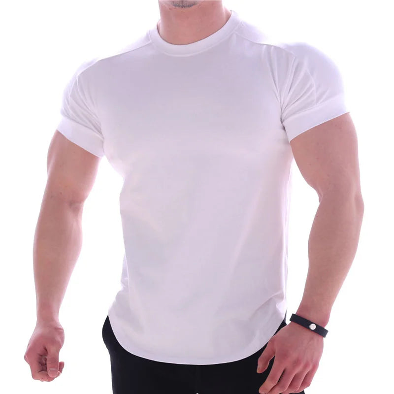 Camiseta de manga corta de gimnasio para hombre, camisa informal de algodón, ajustada, en blanco, Fitness, culturismo, entrenamiento, ropa de verano