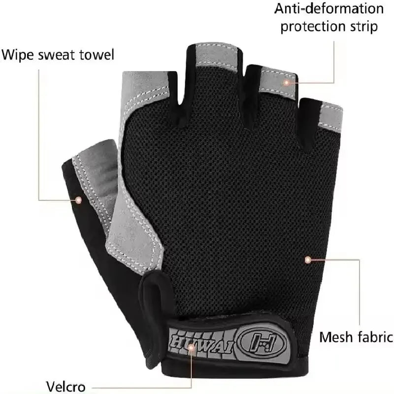 Profesional gimnasio Fitness transpirable antideslizante mujeres hombres medio dedo verano pesca ciclismo guantes sin dedos mujer bicicleta