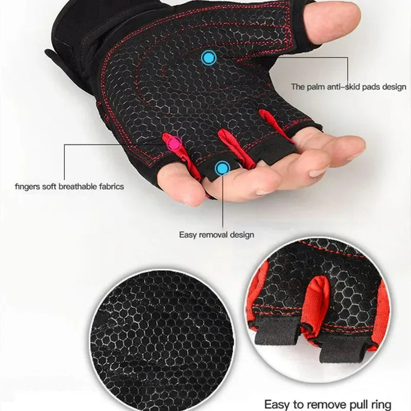 Guantes Deportivos Sin Dedos — Soporte de Muñeca, Unisex