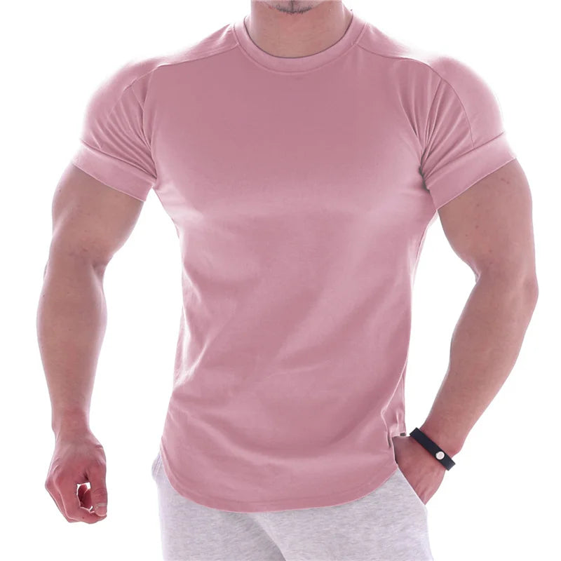 Camiseta de manga corta de gimnasio para hombre, camisa informal de algodón, ajustada, en blanco, Fitness, culturismo, entrenamiento, ropa de verano