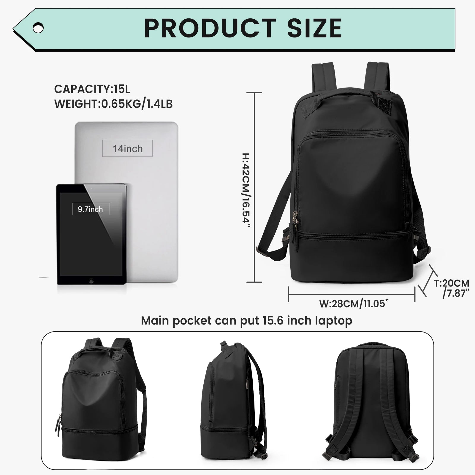 Bolsa de gimnasio para mujer, bolsa de viaje para artículos personales con compartimento para zapatos, mochila de viaje para mujer, mochila deportiva ideal para tenis, natación