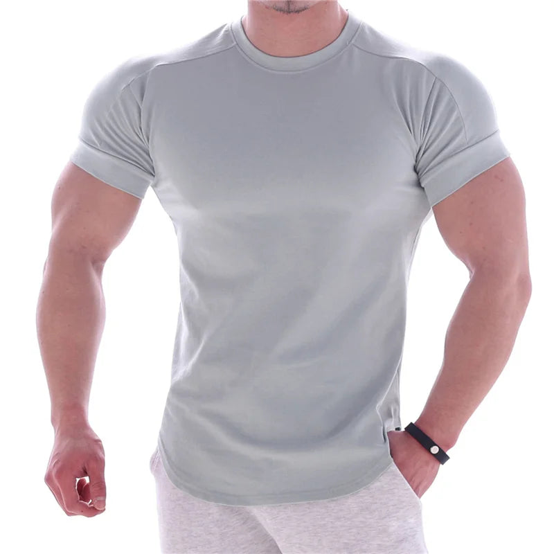 Camiseta de manga corta de gimnasio para hombre, camisa informal de algodón, ajustada, en blanco, Fitness, culturismo, entrenamiento, ropa de verano