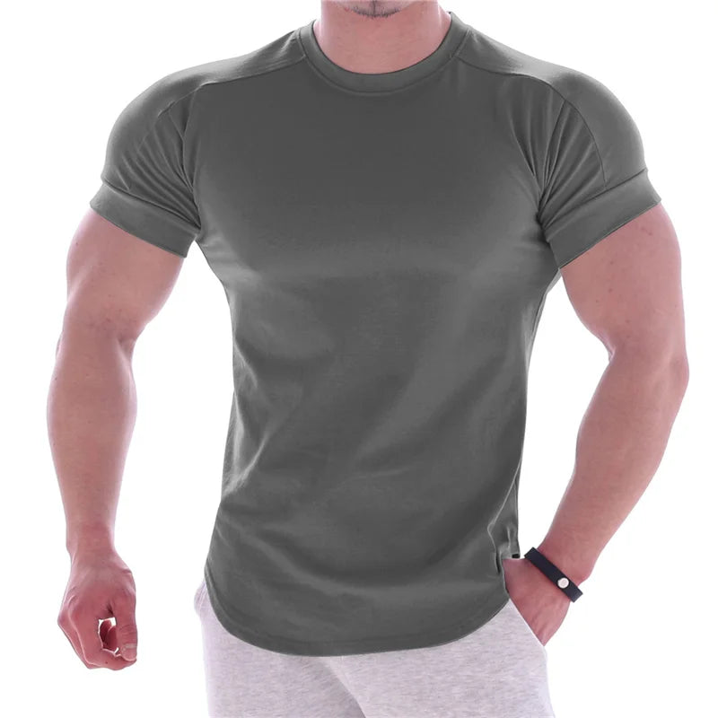 Camiseta de manga corta de gimnasio para hombre, camisa informal de algodón, ajustada, en blanco, Fitness, culturismo, entrenamiento, ropa de verano