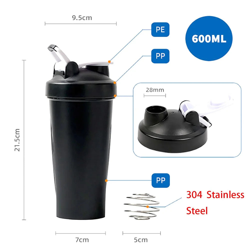 Coctelera de proteínas portátil, botella de Fitness de 600ml con bola batidora de alambre para entusiastas del Fitness, atletas, perfecta para gimnasio al aire libre, 1 ud.
