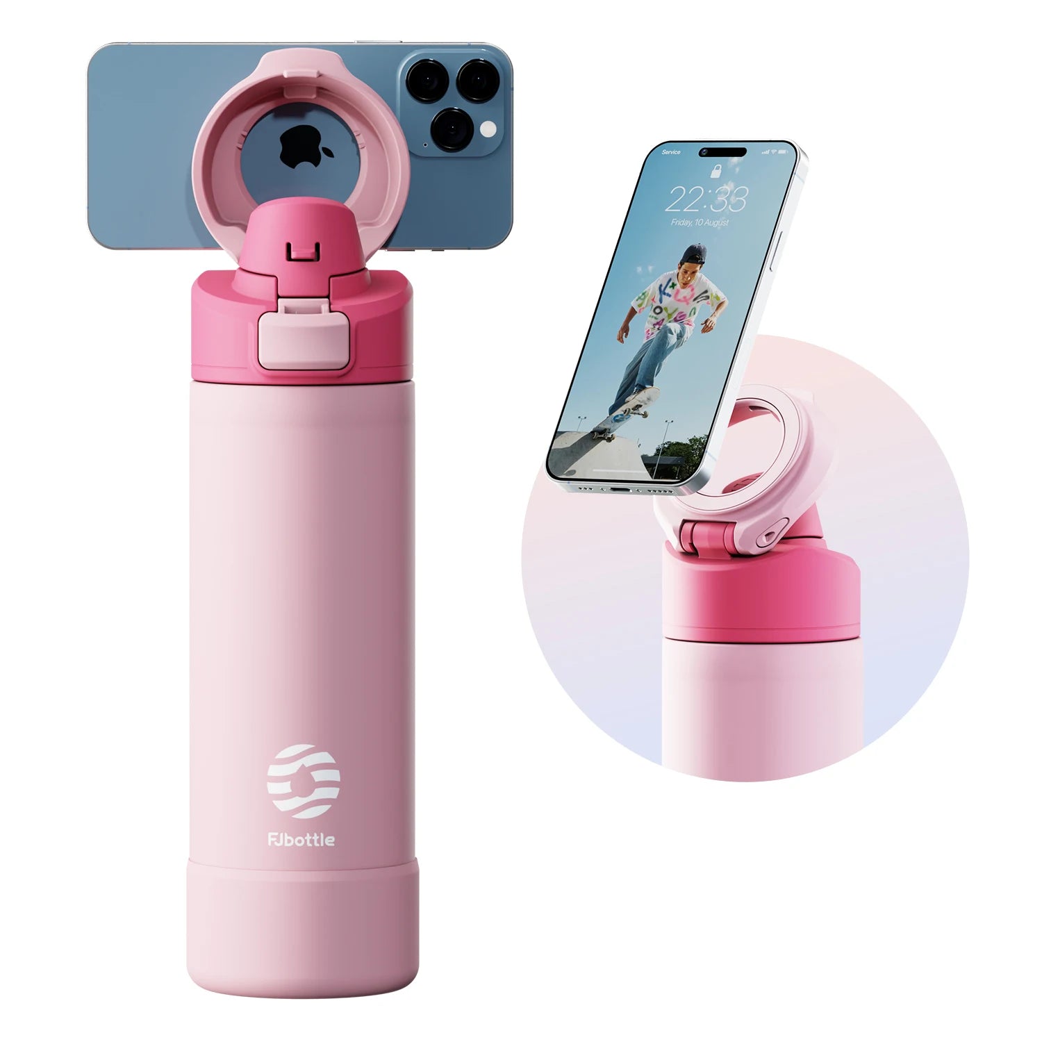 Fjbottle Botella de agua aislada con tapa magnética de 710/950 ml con soporte para teléfono, botella de agua térmica para exteriores
