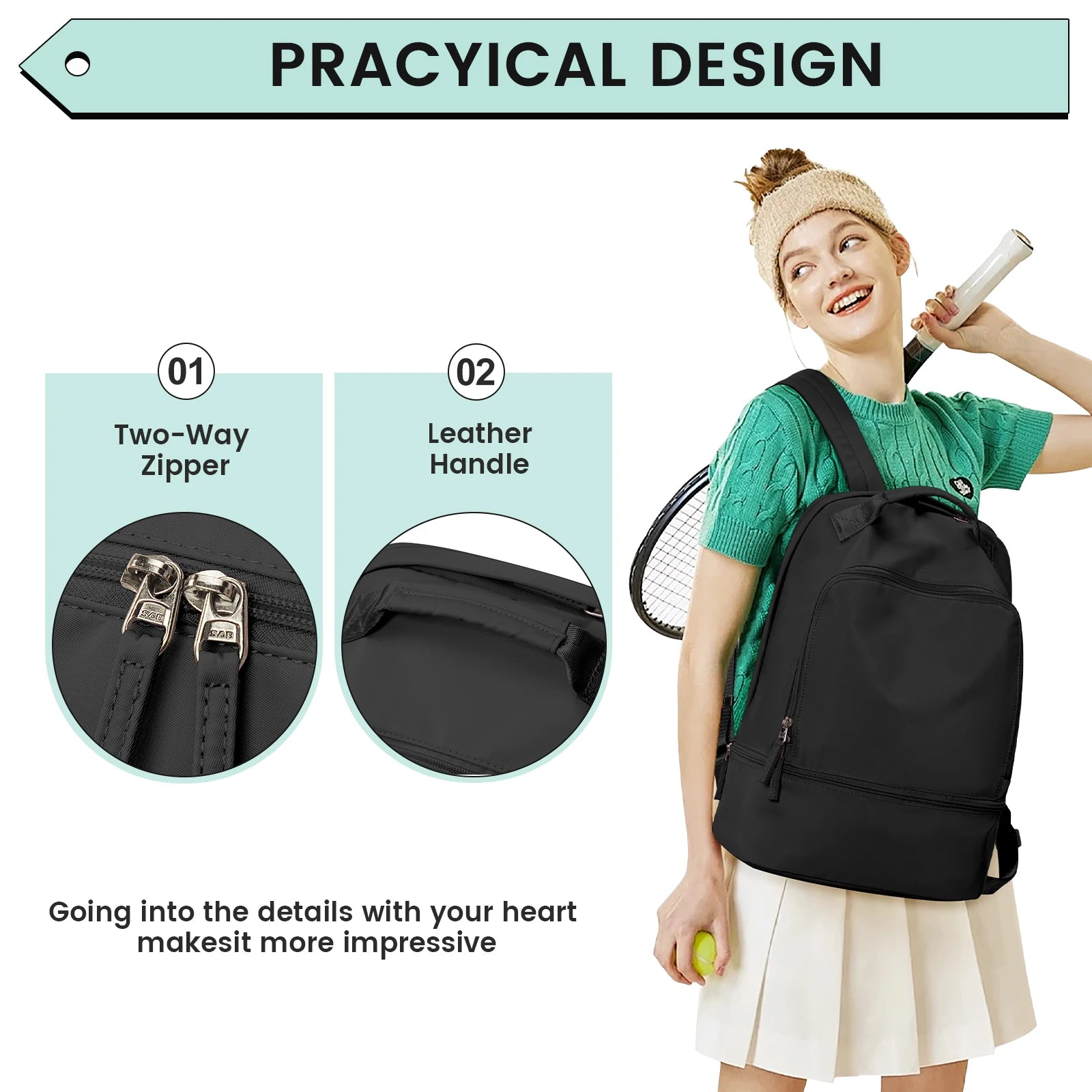 Bolsa de gimnasio para mujer, bolsa de viaje para artículos personales con compartimento para zapatos, mochila de viaje para mujer, mochila deportiva ideal para tenis, natación