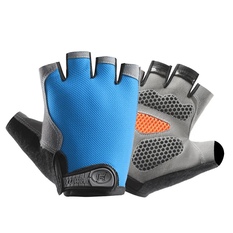 Profesional gimnasio Fitness transpirable antideslizante mujeres hombres medio dedo verano pesca ciclismo guantes sin dedos mujer bicicleta