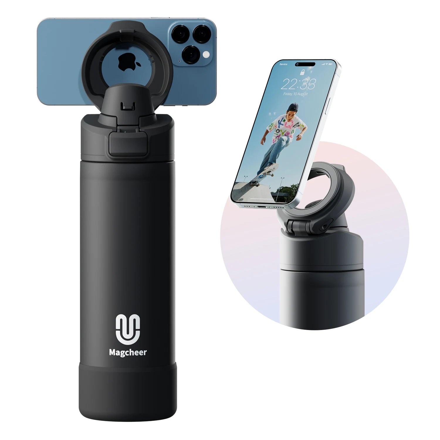 Fjbottle Botella de agua aislada con tapa magnética de 710/950 ml con soporte para teléfono, botella de agua térmica para exteriores