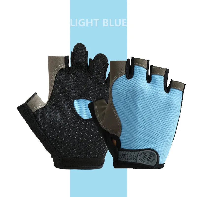 Profesional gimnasio Fitness transpirable antideslizante mujeres hombres medio dedo verano pesca ciclismo guantes sin dedos mujer bicicleta