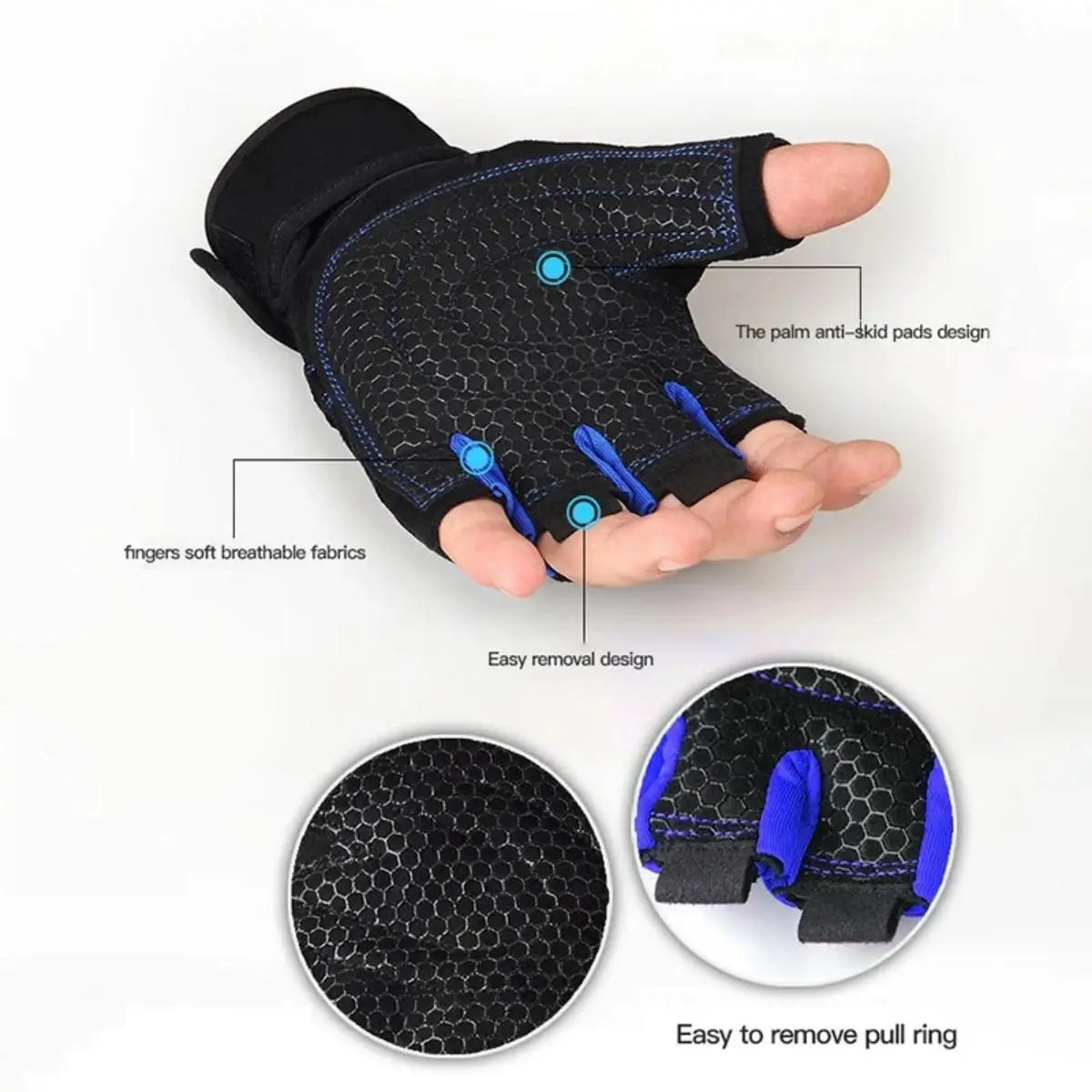 Guantes de Gimnasio con Soporte de Muñeca — Levantamiento de Pesas
