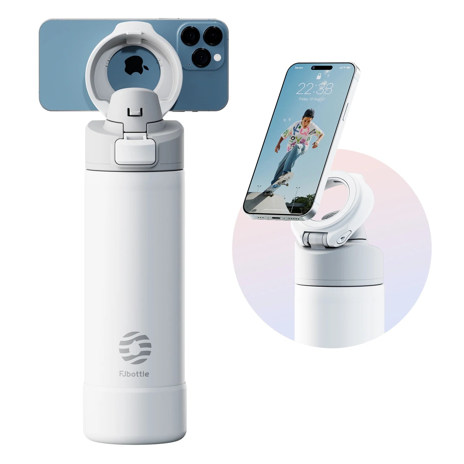 Fjbottle Botella de agua aislada con tapa magnética de 710/950 ml con soporte para teléfono, botella de agua térmica para exteriores