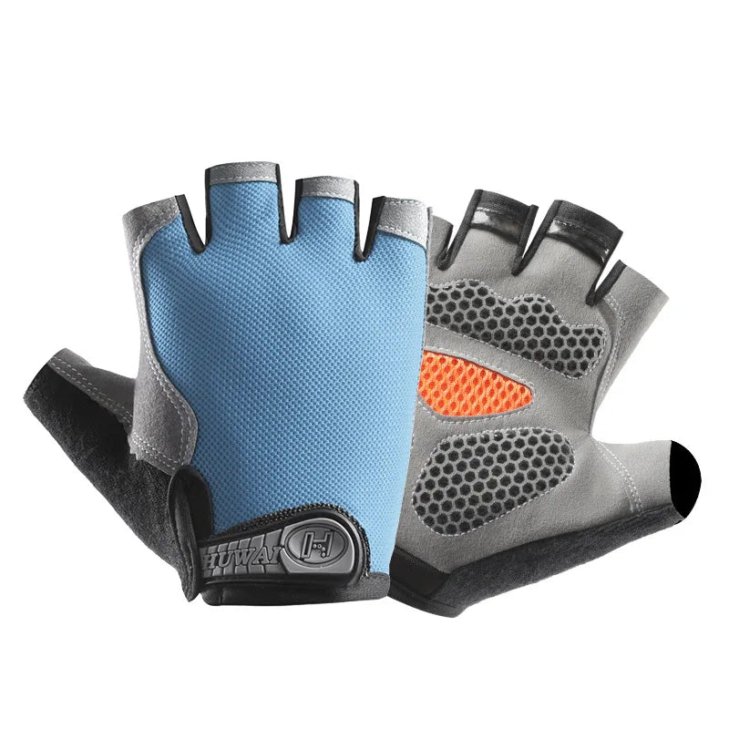 Profesional gimnasio Fitness transpirable antideslizante mujeres hombres medio dedo verano pesca ciclismo guantes sin dedos mujer bicicleta