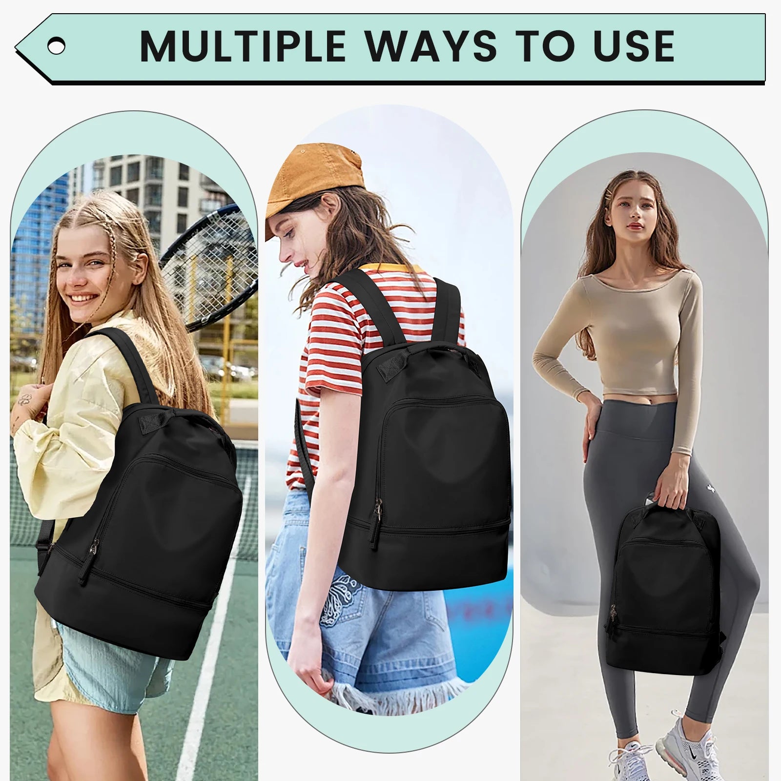 Bolsa de gimnasio para mujer, bolsa de viaje para artículos personales con compartimento para zapatos, mochila de viaje para mujer, mochila deportiva ideal para tenis, natación