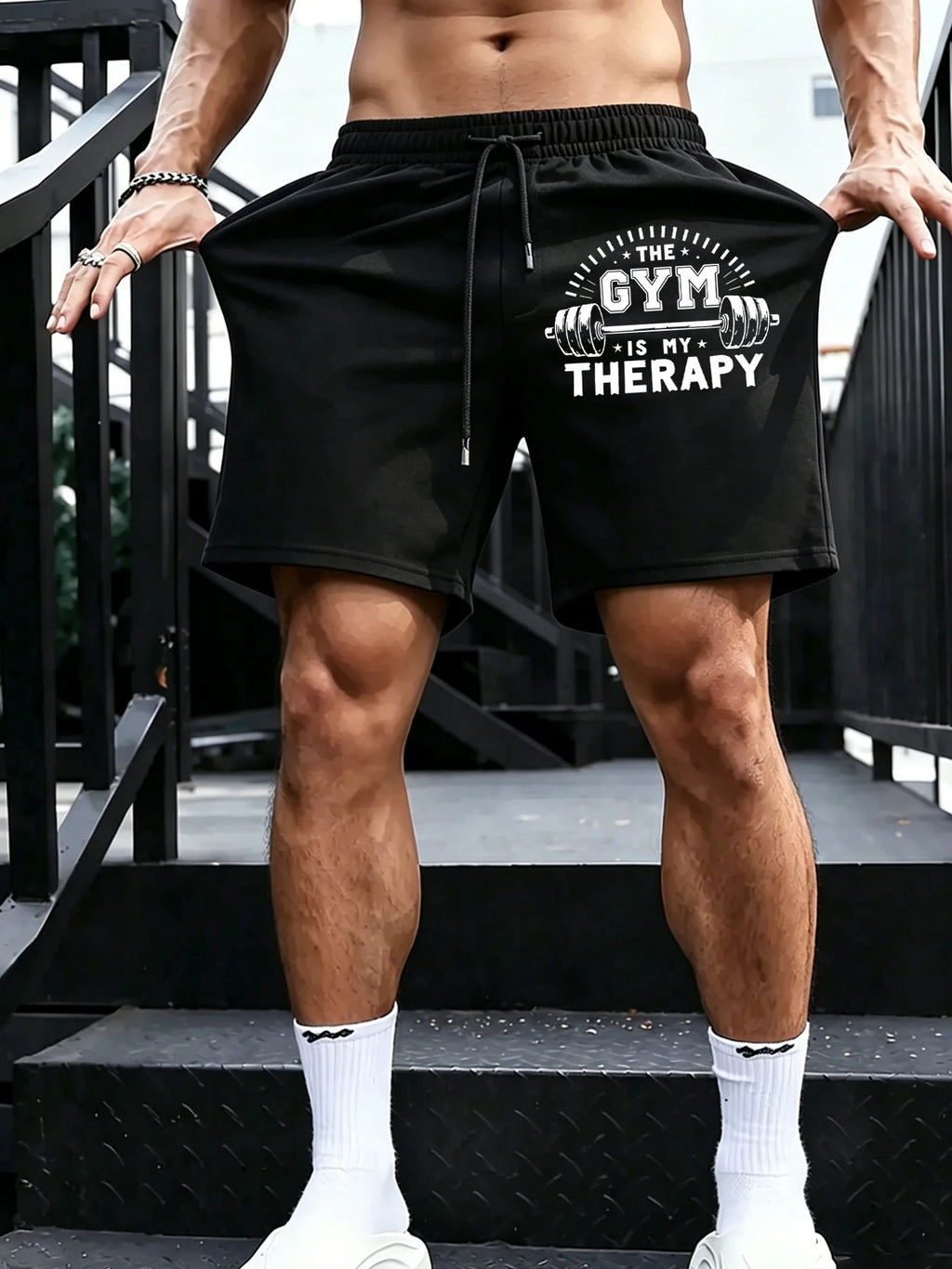 Pantalones Cortos Deportivos para Hombre con Estampado 'The Gym Is My Therapy', Ropa Informal de Verano, Shorts Negros para Correr, Prenda Holgada que Combina con Todo