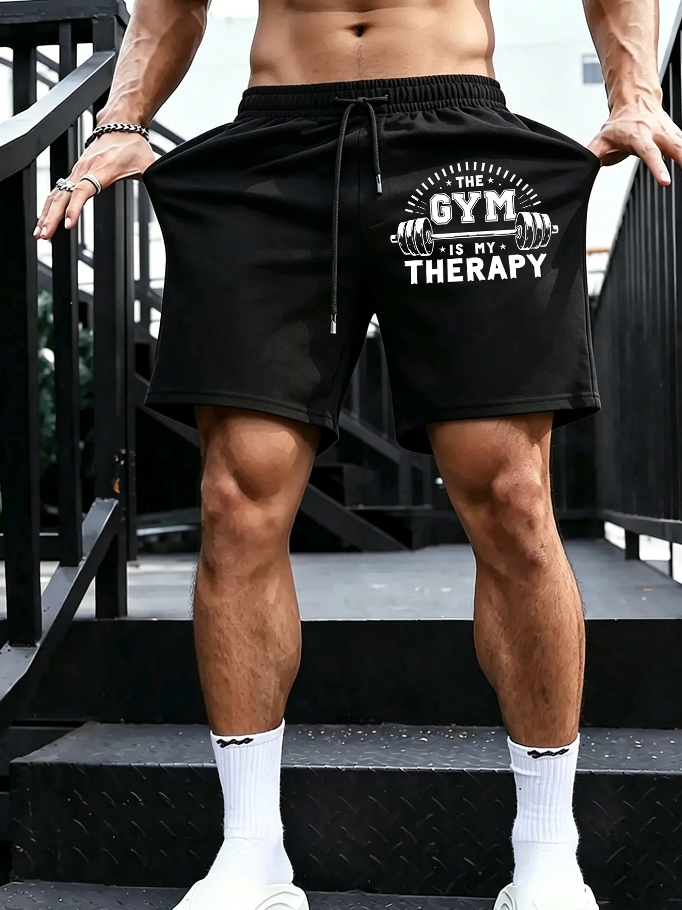 Pantalones Cortos Deportivos para Hombre con Estampado 'The Gym Is My Therapy', Ropa Informal de Verano, Shorts Negros para Correr, Prenda Holgada que Combina con Todo